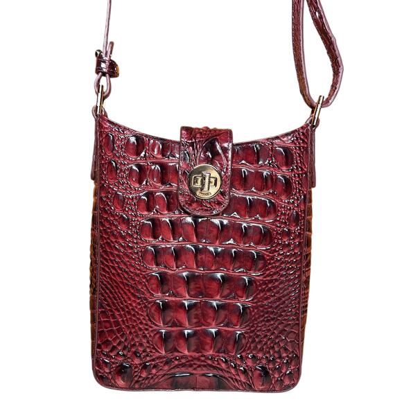 Brahmin Melbourne Collection Marley Crocodile-Embossed Crossbody Bag mini red - Picture 1 of 7